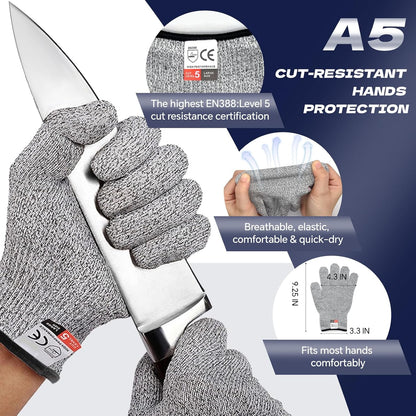 2PCS Oyster Shucking Knife & Cut-Resistant Gloves, Stainless Steel Oyster Opener Tool with Ergonomic Handle, Shucking Kit with Box