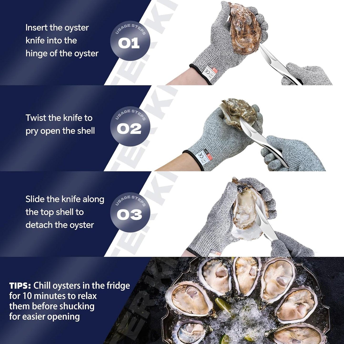 2PCS Oyster Shucking Knife & Cut-Resistant Gloves, Stainless Steel Oyster Opener Tool with Ergonomic Handle, Shucking Kit with Box