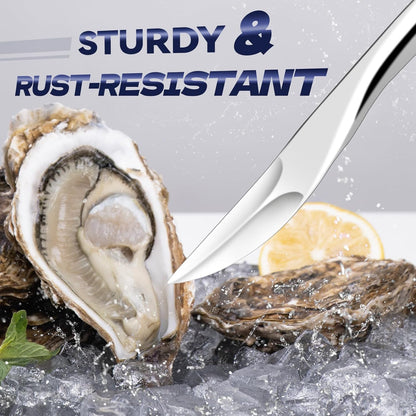 2PCS Oyster Shucking Knife & Cut-Resistant Gloves, Stainless Steel Oyster Opener Tool with Ergonomic Handle, Shucking Kit with Box