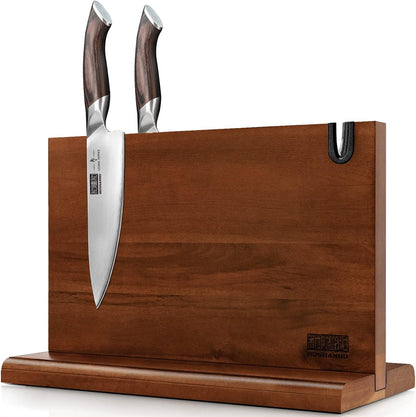 9 Inch Kiritsuke Chef Knife, Japanese Hand Forged 7 Layers VG-10 Steel Kitchen Knife & Magnetic Knife Block 14 x 10 Inches, Double Sided Magnetic Knife Holder Rack for Kitchen Counter