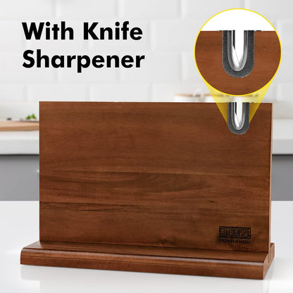 9 Inch Kiritsuke Chef Knife, Japanese Hand Forged 7 Layers VG-10 Steel Kitchen Knife & Magnetic Knife Block 14 x 10 Inches, Double Sided Magnetic Knife Holder Rack for Kitchen Counter