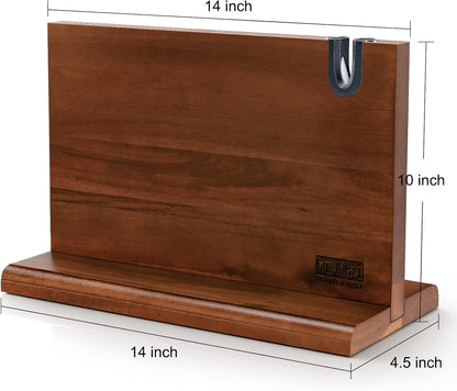 9 Inch Kiritsuke Chef Knife, Japanese Hand Forged 7 Layers VG-10 Steel Kitchen Knife & Magnetic Knife Block 14 x 10 Inches, Double Sided Magnetic Knife Holder Rack for Kitchen Counter