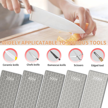 CWOVRS Diamond Sharpening Stones, 5 PCS Diamond Sharpening Plate with Honeycomb Surface for Fast Sharpening – Ideal Sharpening Stone Kit for Knives, Scissors, Outdoor Tools & Kitchen Blades 200-2000#