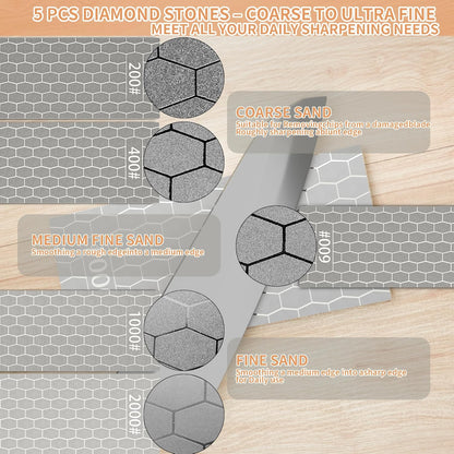 CWOVRS Diamond Sharpening Stones, 5 PCS Diamond Sharpening Plate with Honeycomb Surface for Fast Sharpening – Ideal Sharpening Stone Kit for Knives, Scissors, Outdoor Tools & Kitchen Blades 200-2000#