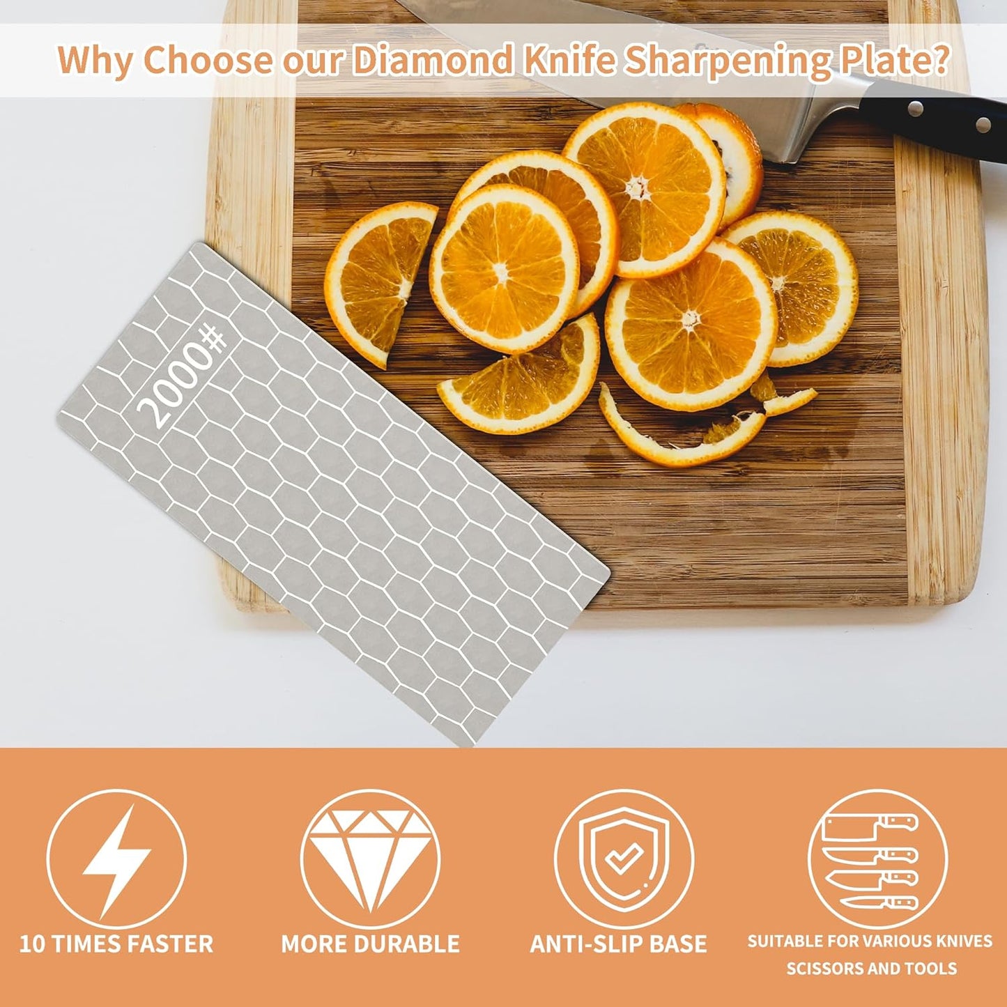 CWOVRS Diamond Sharpening Stones, 5 PCS Diamond Sharpening Plate with Honeycomb Surface for Fast Sharpening – Ideal Sharpening Stone Kit for Knives, Scissors, Outdoor Tools & Kitchen Blades 200-2000#