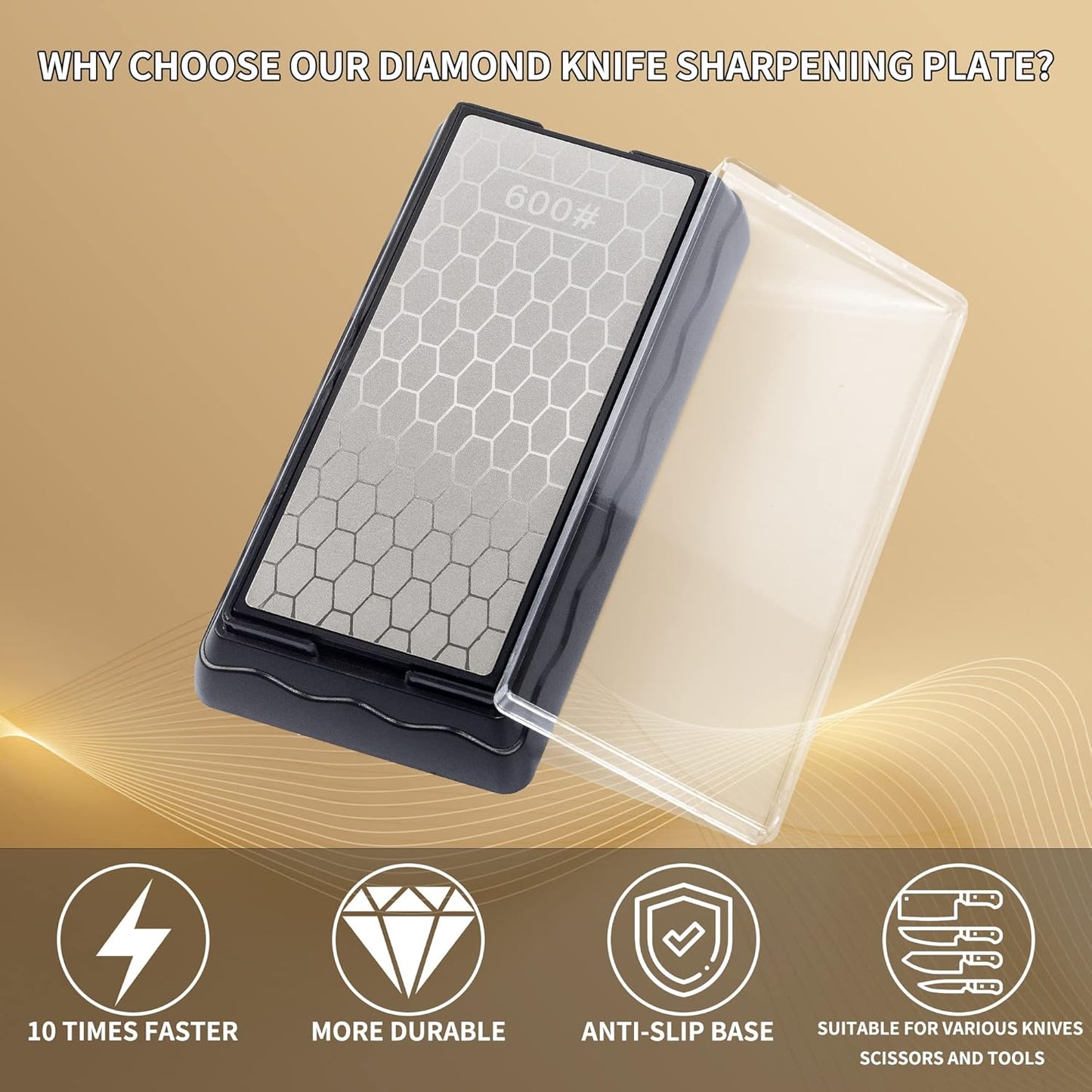 CWOVRS Diamond Sharpening Stones, 5 PCS Diamond Sharpening Plate with Honeycomb Surface for Fast Sharpening – Ideal Sharpening Stone Kit for Knives, Scissors, Outdoor Tools & Kitchen Blades 200-2000#