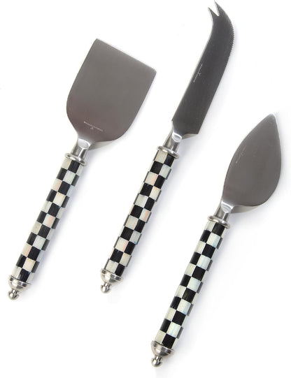 Supper Club Cheese Knife Set, Courtly Check | Hand-applied design, made from stainless steel with a clear enamel coating, charcuterie accessories, 7"–7.75" L