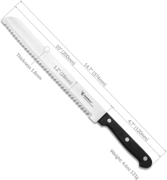 10 Inch Serrated Bread Knife, Premium Stainless Steel Blade with Wave Edge, Full Tang Handle, Razor Sharp Knife for Bread, Durable Professional Kitchen Knife