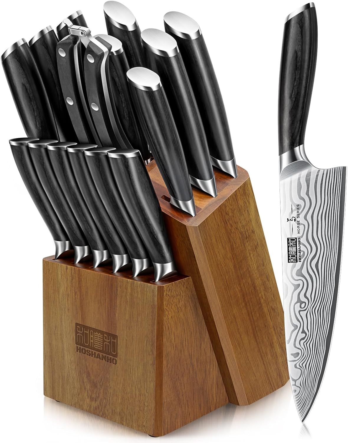 16-Piece Knife Set with Block, Ultra Sharp Kitchen Knife Block Set | High Carbon Powder Steel Chef Knife Set, Professional Kitchen Knives Set with Sharpener and Pakkawood Handle, Elegant Box