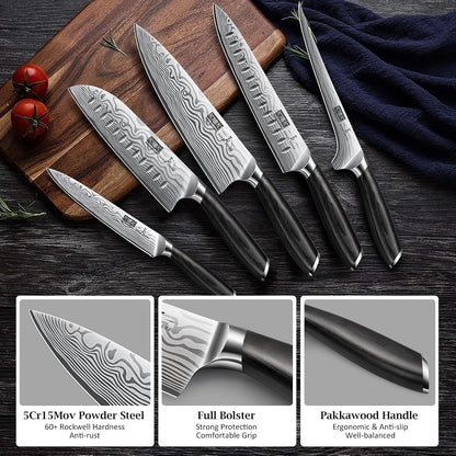 16-Piece Knife Set with Block, Ultra Sharp Kitchen Knife Block Set | High Carbon Powder Steel Chef Knife Set, Professional Kitchen Knives Set with Sharpener and Pakkawood Handle, Elegant Box