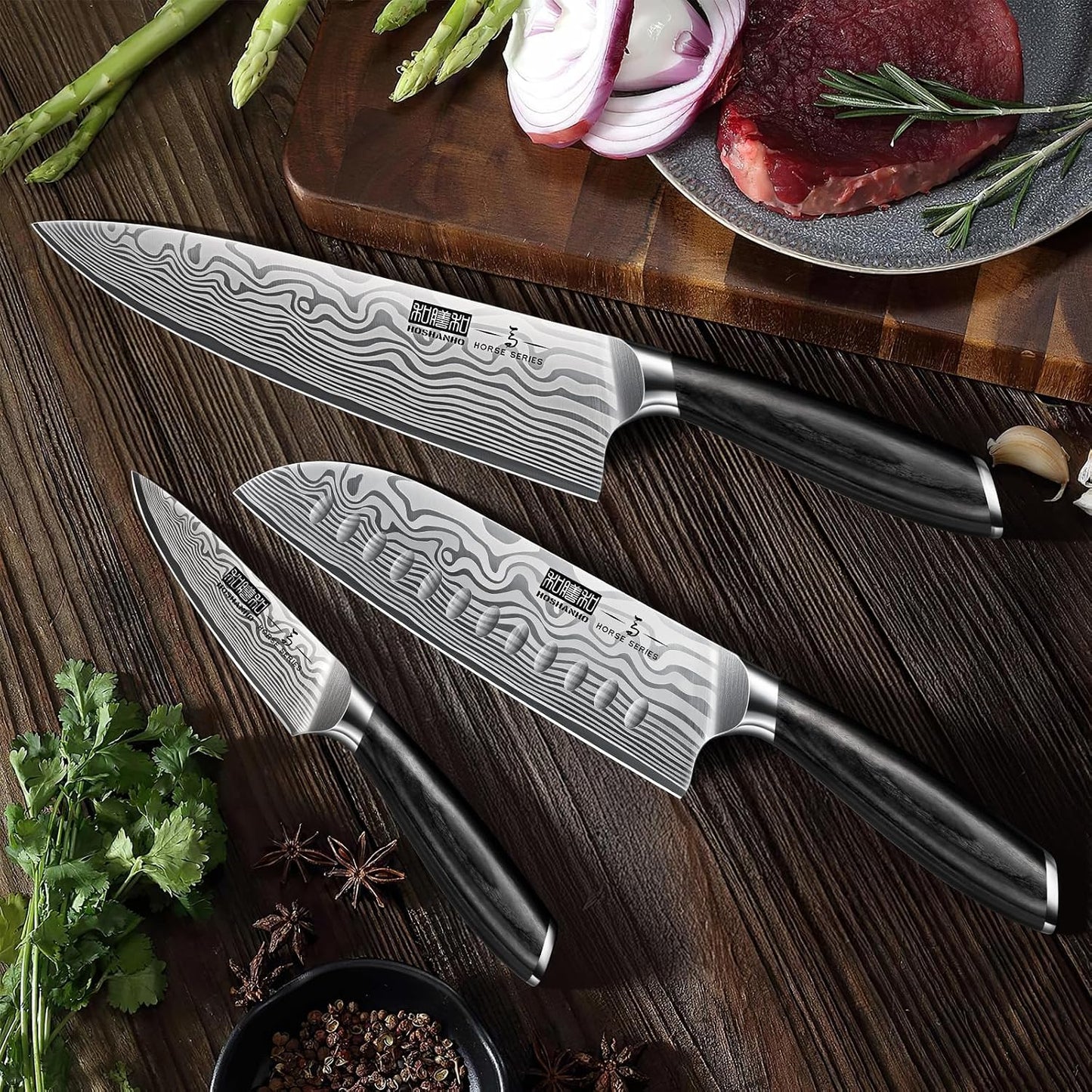 16-Piece Knife Set with Block, Ultra Sharp Kitchen Knife Block Set | High Carbon Powder Steel Chef Knife Set, Professional Kitchen Knives Set with Sharpener and Pakkawood Handle, Elegant Box