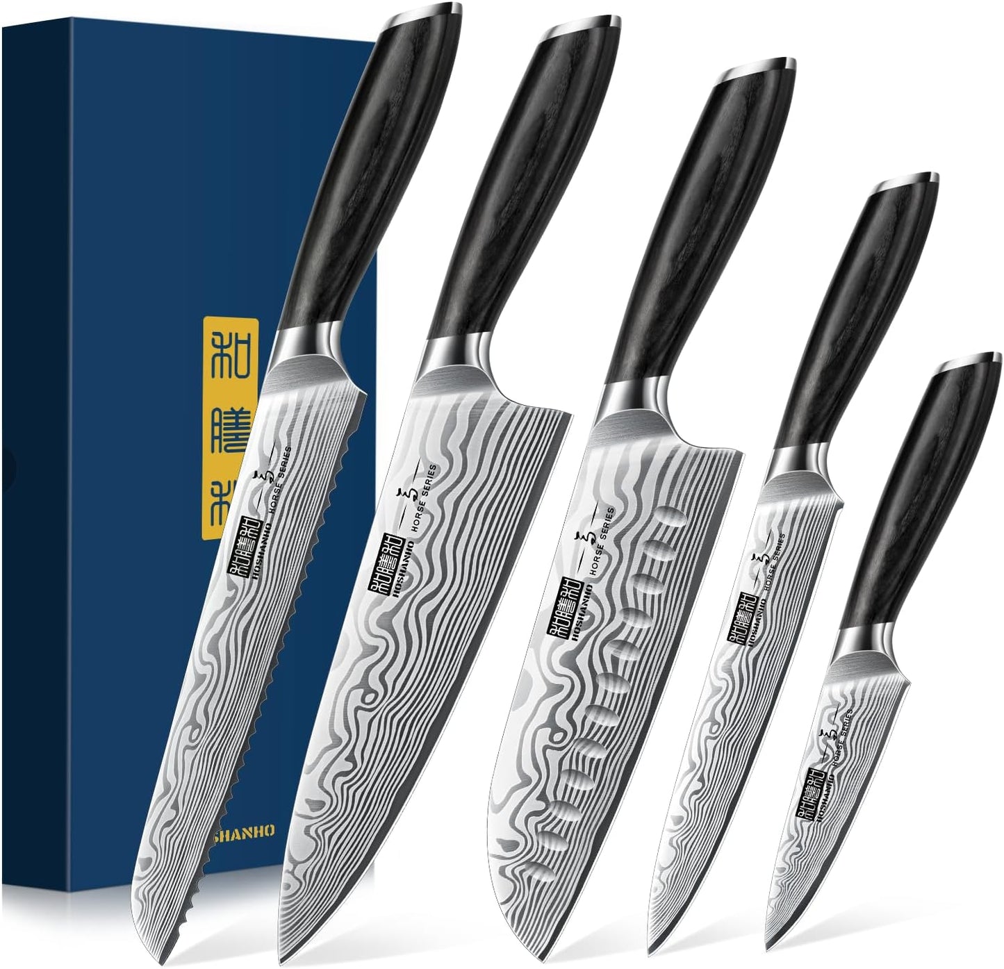16-Piece Knife Set with Block, Ultra Sharp Kitchen Knife Block Set | High Carbon Powder Steel Chef Knife Set, Professional Kitchen Knives Set with Sharpener and Pakkawood Handle, Elegant Box