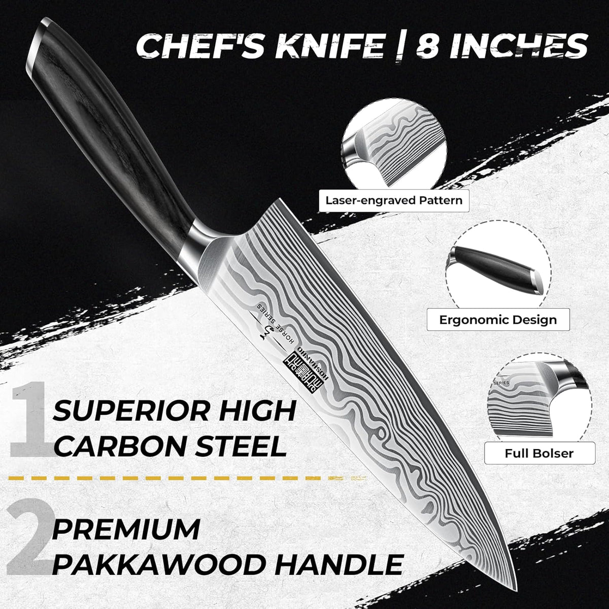 16-Piece Knife Set with Block, Ultra Sharp Kitchen Knife Block Set | High Carbon Powder Steel Chef Knife Set, Professional Kitchen Knives Set with Sharpener and Pakkawood Handle, Elegant Box