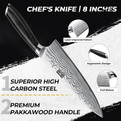 16-Piece Knife Set with Block, Ultra Sharp Kitchen Knife Block Set | High Carbon Powder Steel Chef Knife Set, Professional Kitchen Knives Set with Sharpener and Pakkawood Handle, Elegant Box