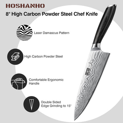 16-Piece Knife Set with Block, Ultra Sharp Kitchen Knife Block Set | High Carbon Powder Steel Chef Knife Set, Professional Kitchen Knives Set with Sharpener and Pakkawood Handle, Elegant Box