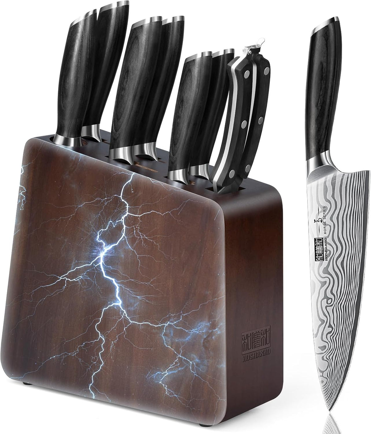 16-Piece Knife Set with Block, Ultra Sharp Kitchen Knife Block Set | High Carbon Powder Steel Chef Knife Set, Professional Kitchen Knives Set with Sharpener and Pakkawood Handle, Elegant Box
