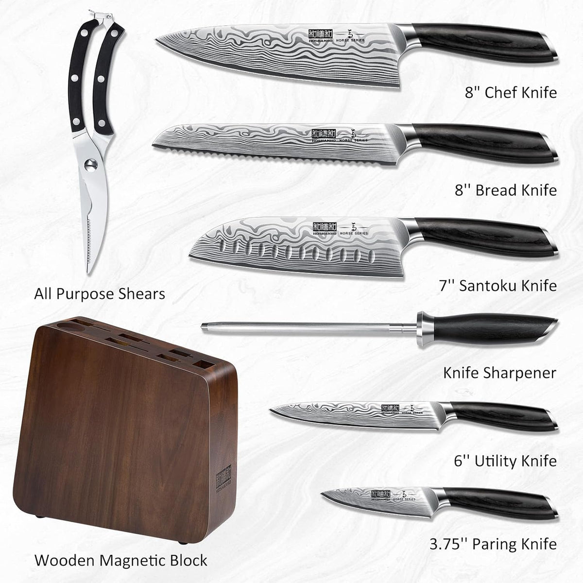 16-Piece Knife Set with Block, Ultra Sharp Kitchen Knife Block Set | High Carbon Powder Steel Chef Knife Set, Professional Kitchen Knives Set with Sharpener and Pakkawood Handle, Elegant Box