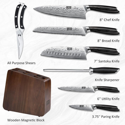 16-Piece Knife Set with Block, Ultra Sharp Kitchen Knife Block Set | High Carbon Powder Steel Chef Knife Set, Professional Kitchen Knives Set with Sharpener and Pakkawood Handle, Elegant Box