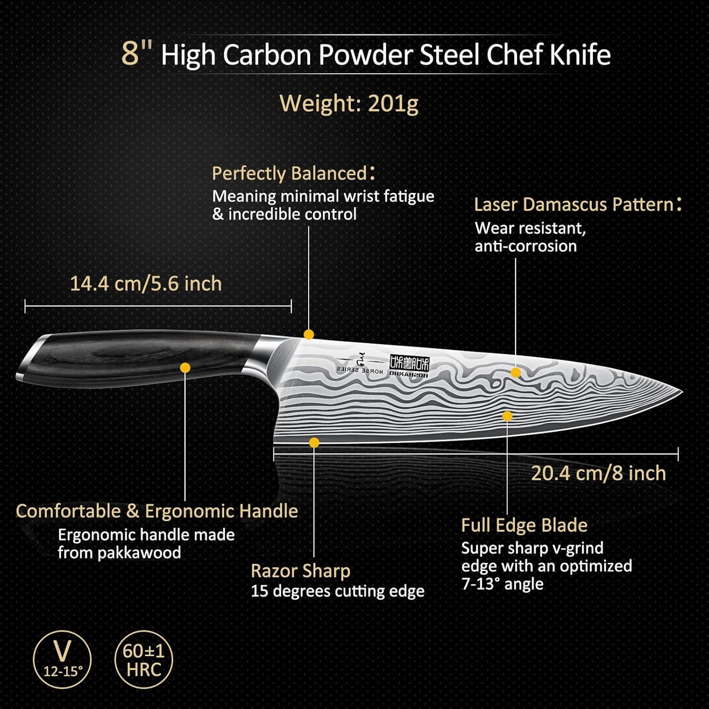 16-Piece Knife Set with Block, Ultra Sharp Kitchen Knife Block Set | High Carbon Powder Steel Chef Knife Set, Professional Kitchen Knives Set with Sharpener and Pakkawood Handle, Elegant Box