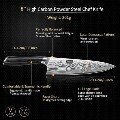 16-Piece Knife Set with Block, Ultra Sharp Kitchen Knife Block Set | High Carbon Powder Steel Chef Knife Set, Professional Kitchen Knives Set with Sharpener and Pakkawood Handle, Elegant Box