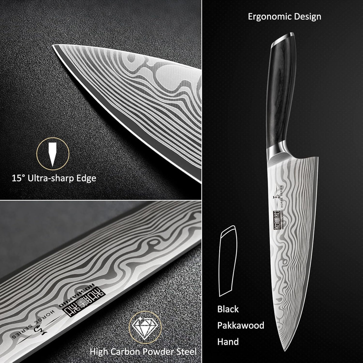 16-Piece Knife Set with Block, Ultra Sharp Kitchen Knife Block Set | High Carbon Powder Steel Chef Knife Set, Professional Kitchen Knives Set with Sharpener and Pakkawood Handle, Elegant Box