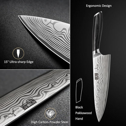16-Piece Knife Set with Block, Ultra Sharp Kitchen Knife Block Set | High Carbon Powder Steel Chef Knife Set, Professional Kitchen Knives Set with Sharpener and Pakkawood Handle, Elegant Box