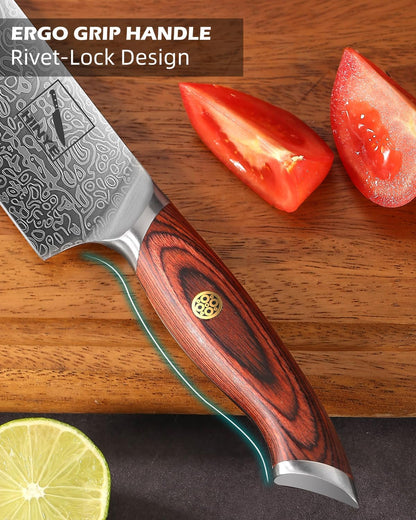 8" High Carbon Stainless Steel Kitchen Chef Knife, Redwood Handle, Textured Anti-Stick Blade, Rustproof & Dishwasher Safe, Effortless Chopping, Premium Gift Box