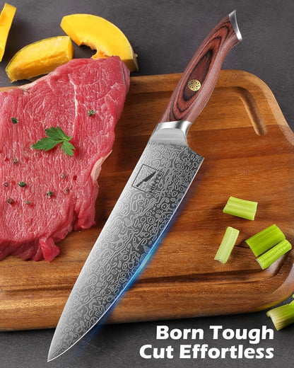 8" High Carbon Stainless Steel Kitchen Chef Knife, Redwood Handle, Textured Anti-Stick Blade, Rustproof & Dishwasher Safe, Effortless Chopping, Premium Gift Box