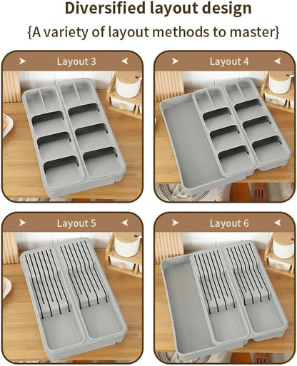 Expandable Drawer Knife Organizer, In-Drawer Knife Holder for 11 Knives, Adjustable Kitchen Drawer Knife Block with Drain Holes, BPA-Free Plastic Knife Storage Tray, Fits Steak & Chef Knives