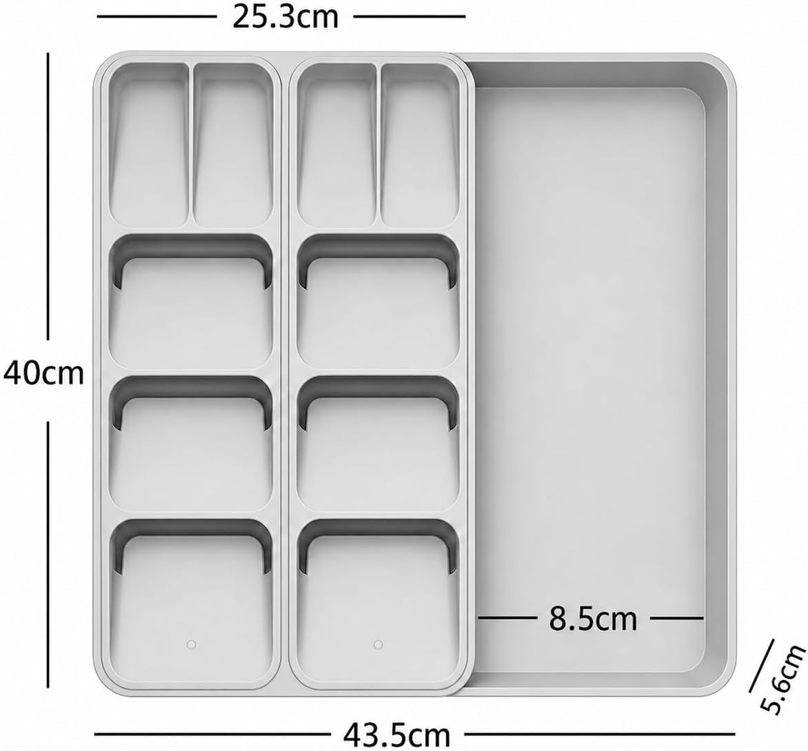 Expandable Drawer Knife Organizer, In-Drawer Knife Holder for 11 Knives, Adjustable Kitchen Drawer Knife Block with Drain Holes, BPA-Free Plastic Knife Storage Tray, Fits Steak & Chef Knives