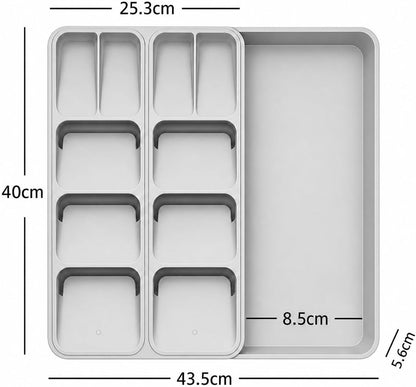 Expandable Drawer Knife Organizer, In-Drawer Knife Holder for 11 Knives, Adjustable Kitchen Drawer Knife Block with Drain Holes, BPA-Free Plastic Knife Storage Tray, Fits Steak & Chef Knives