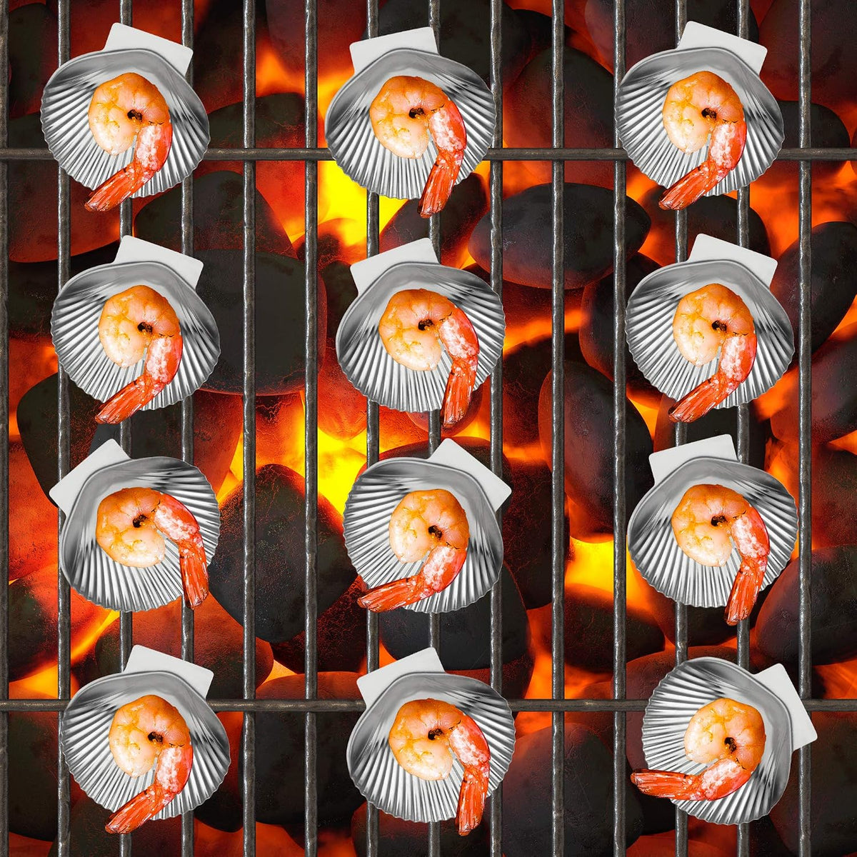 Grillable Shells, Stainless Steel Grillable Oyster Shells, Set of 12