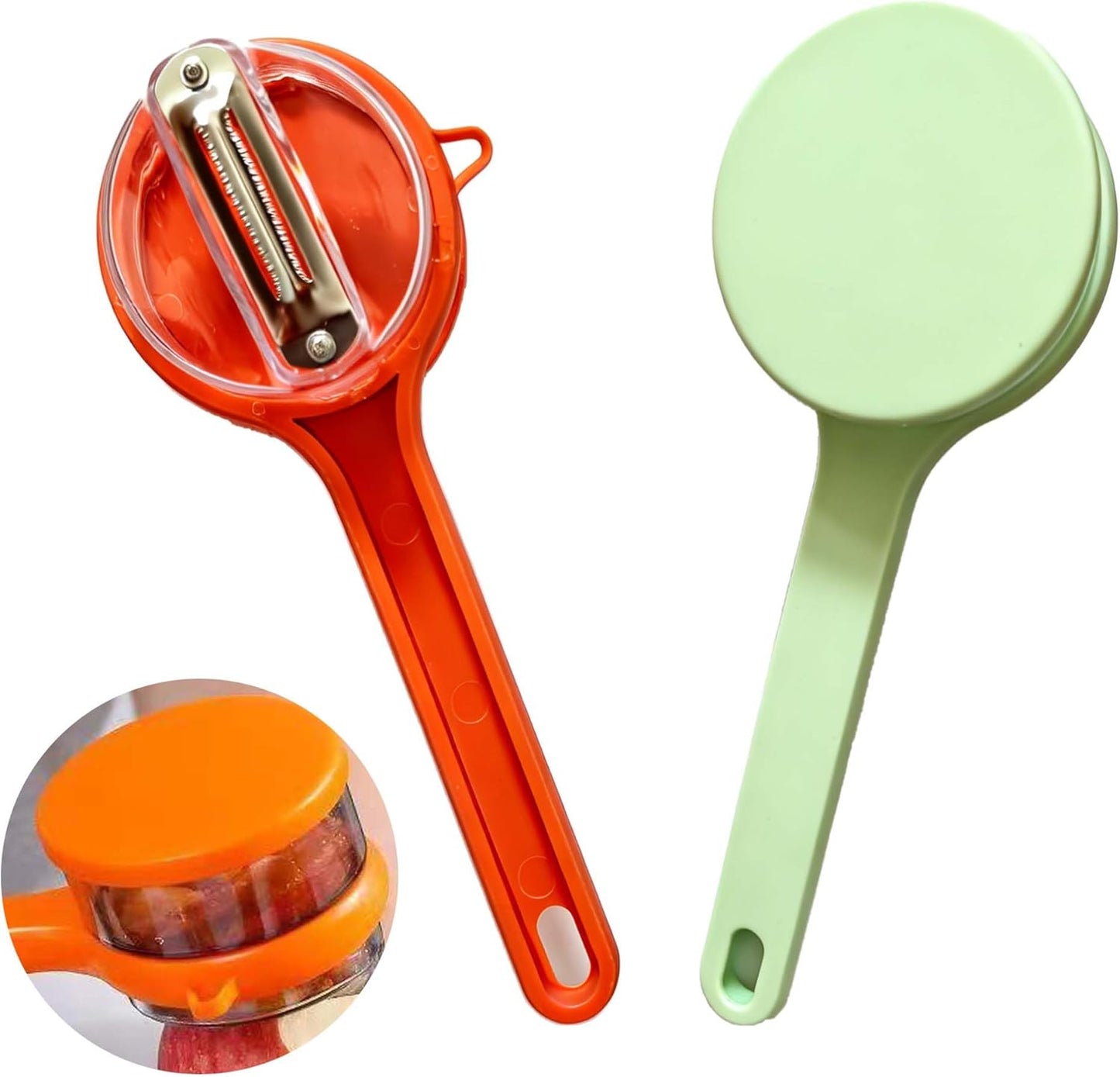 2 Pcs Peeling Knife With Storage Box, Fruit And Vegetable Peeler With Container, Double-Sided Stainless Steel Multi-Function Peeler For Home Kitchen, Office and Outdoor, Portable, Green and Orange