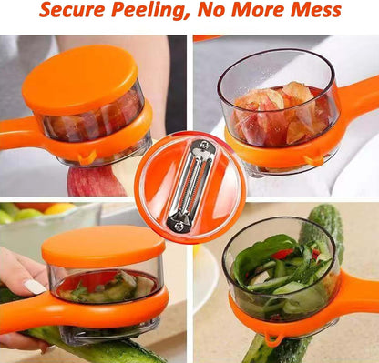 2 Pcs Peeling Knife With Storage Box, Fruit And Vegetable Peeler With Container, Double-Sided Stainless Steel Multi-Function Peeler For Home Kitchen, Office and Outdoor, Portable, Green and Orange
