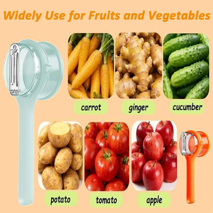 2 Pcs Peeling Knife With Storage Box, Fruit And Vegetable Peeler With Container, Double-Sided Stainless Steel Multi-Function Peeler For Home Kitchen, Office and Outdoor, Portable, Green and Orange