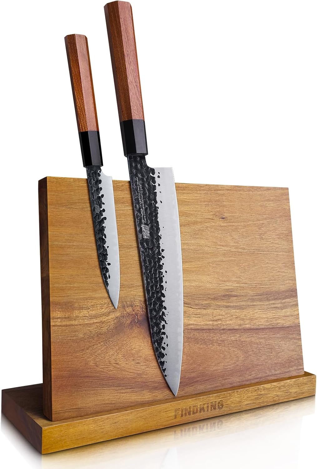 Magnetic Knife Block, Teak Wood Utensils Holder, Strong Magnet Stand for Kitchen Counter (10.8 x 8 Inches, Without Knives)