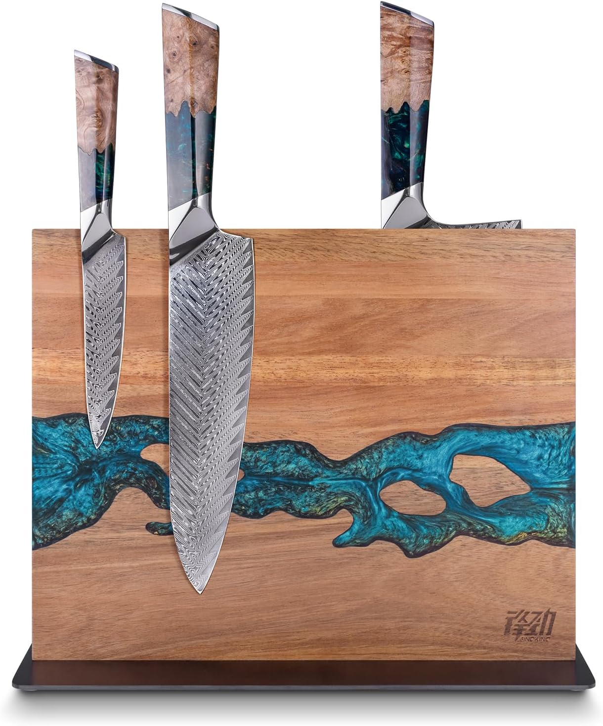 Magnetic Knife Block, Teak Wood Utensils Holder, Strong Magnet Stand for Kitchen Counter (10.8 x 8 Inches, Without Knives)