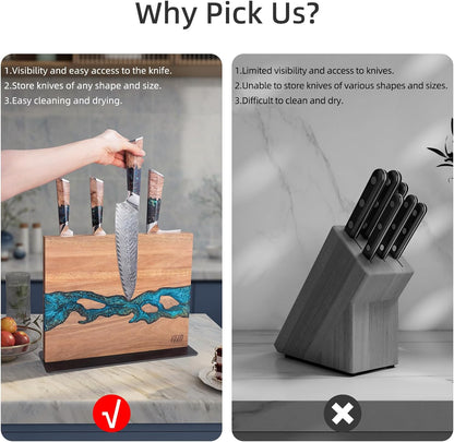 Magnetic Knife Block, Teak Wood Utensils Holder, Strong Magnet Stand for Kitchen Counter (10.8 x 8 Inches, Without Knives)