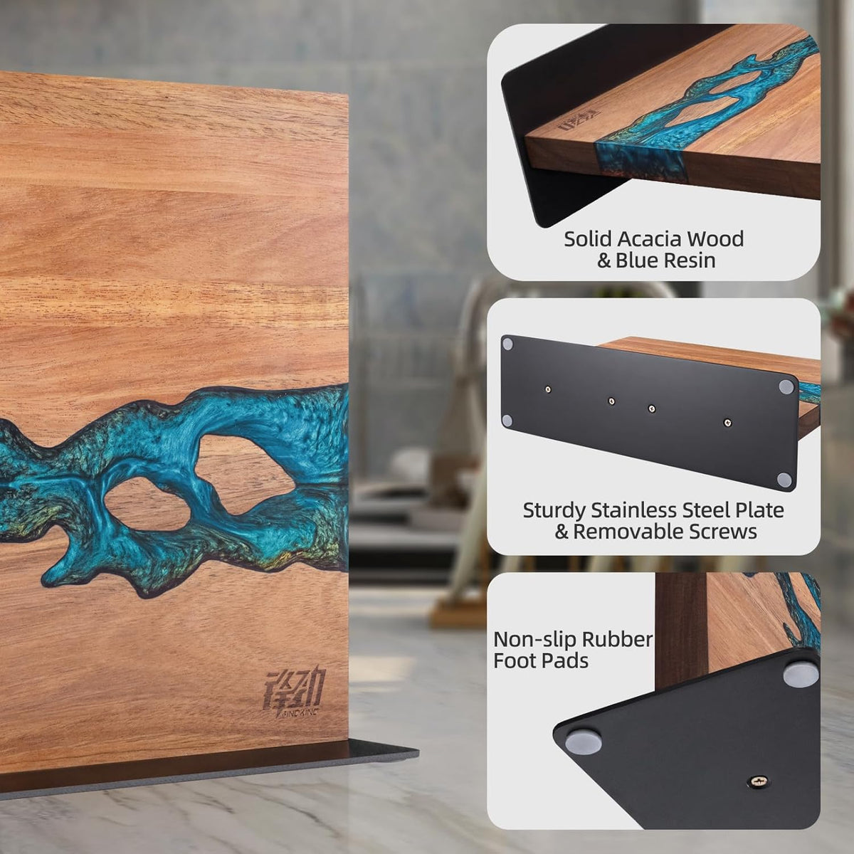 Magnetic Knife Block, Teak Wood Utensils Holder, Strong Magnet Stand for Kitchen Counter (10.8 x 8 Inches, Without Knives)