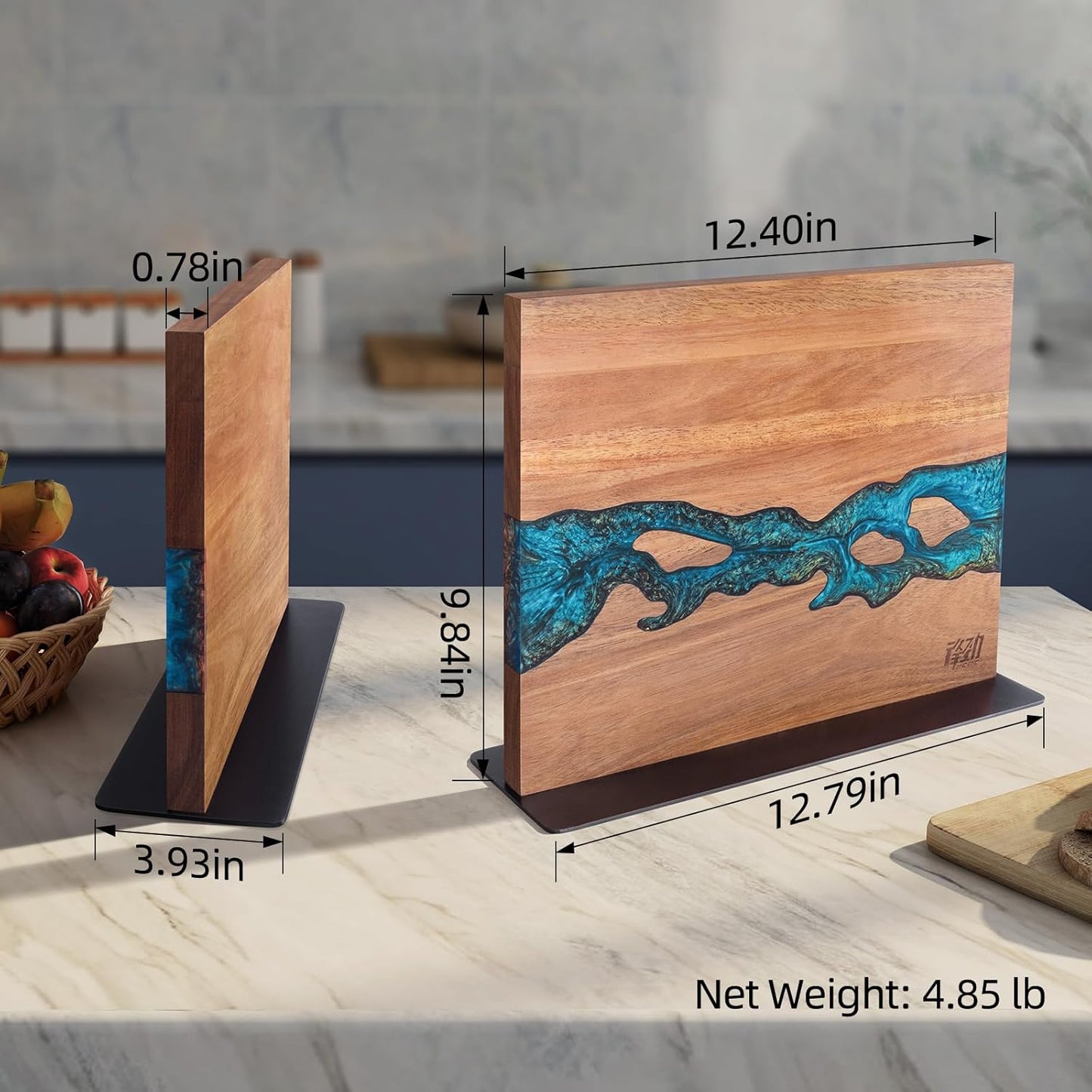 Magnetic Knife Block, Teak Wood Utensils Holder, Strong Magnet Stand for Kitchen Counter (10.8 x 8 Inches, Without Knives)