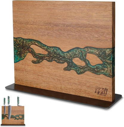 Magnetic Knife Block, Teak Wood Utensils Holder, Strong Magnet Stand for Kitchen Counter (10.8 x 8 Inches, Without Knives)