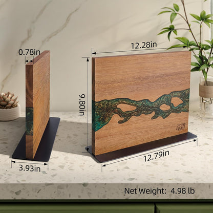 Magnetic Knife Block, Teak Wood Utensils Holder, Strong Magnet Stand for Kitchen Counter (10.8 x 8 Inches, Without Knives)