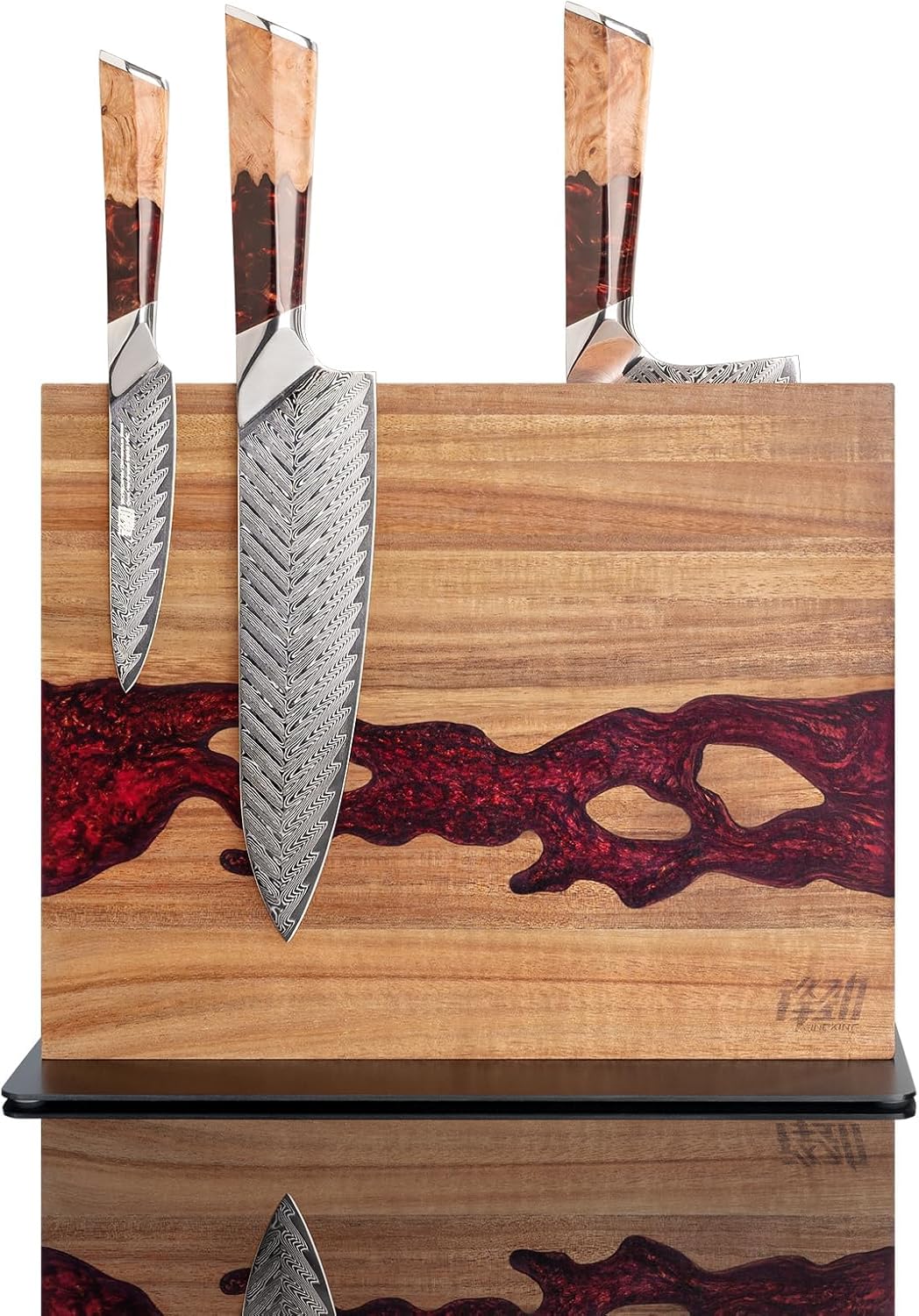 Magnetic Knife Block, Teak Wood Utensils Holder, Strong Magnet Stand for Kitchen Counter (10.8 x 8 Inches, Without Knives)