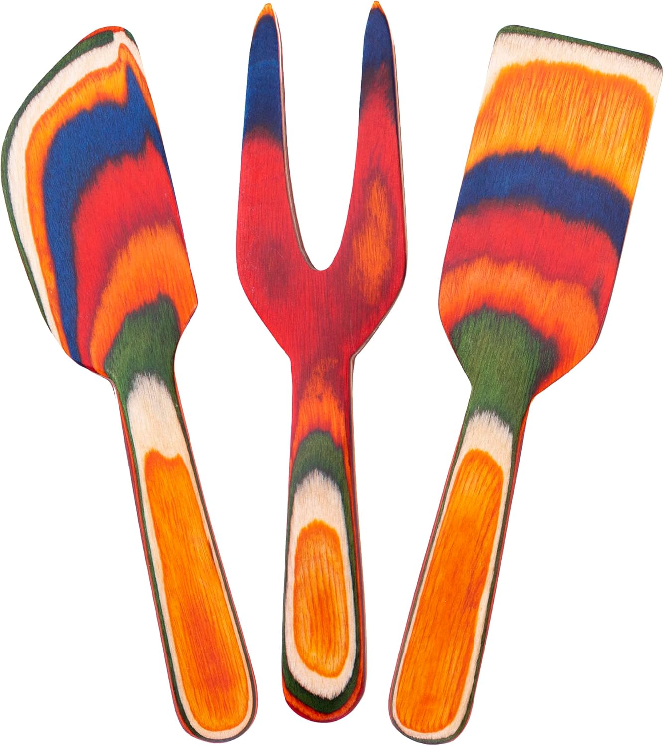 Baltique Marrakesh Collection 3 Piece Cheese & Charcuterie Tool Set, Colorful Wooden Cheese Knife Set