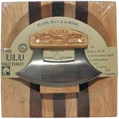 Large Alaska Ulu Bowl Set Salmon School Etched Handle (1)