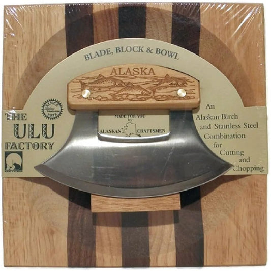 Large Alaska Ulu Bowl Set Salmon School Etched Handle (1)
