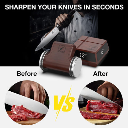 The Innovative Rolling Knife Sharpener - Fast & Safe Knife Sharpening - 4 Magnetic Angles Knife Sharpener Tool for Kitchen Knives - Diamond Rolling Knife Sharpening Kit with 12°/13°/15°/20° Sharpening