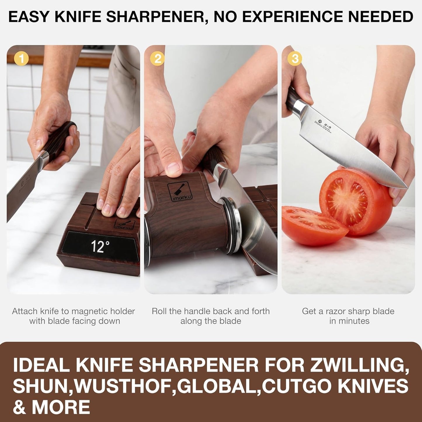 The Innovative Rolling Knife Sharpener - Fast & Safe Knife Sharpening - 4 Magnetic Angles Knife Sharpener Tool for Kitchen Knives - Diamond Rolling Knife Sharpening Kit with 12°/13°/15°/20° Sharpening