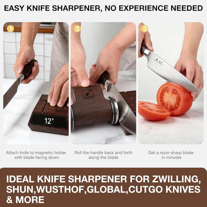 The Innovative Rolling Knife Sharpener - Fast & Safe Knife Sharpening - 4 Magnetic Angles Knife Sharpener Tool for Kitchen Knives - Diamond Rolling Knife Sharpening Kit with 12°/13°/15°/20° Sharpening