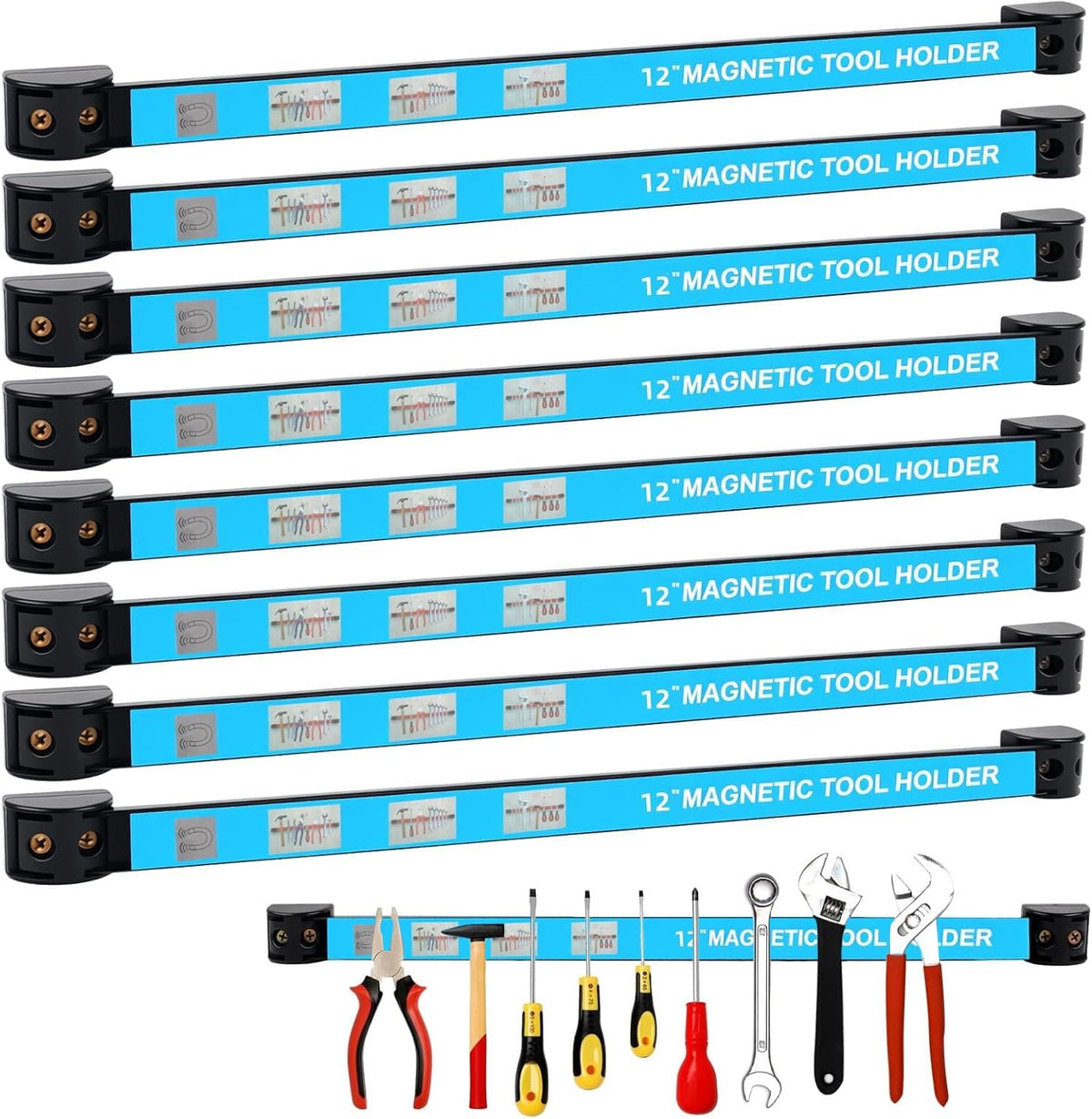 8 PCS Magnetic Tool Holder Strip,Tool Magnet Bar for Garage Organization, Heavy Duty Space Saving Tool Organizer with Mounting Screws for Garage, Workshop, Kitchen (12 inch)